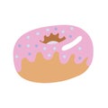 Fresh donut. Glazed doughnut.Pink donut.Fast food.White background.